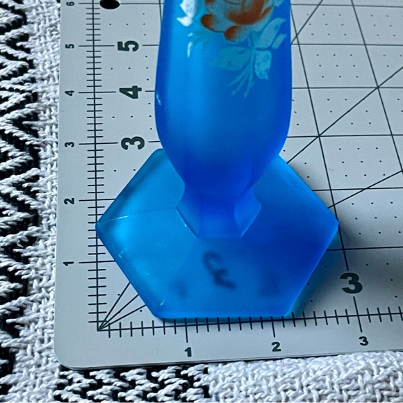 Westmoreland | Vintage | Blue Mist Hand Painted Floral Satin Glass Bud Vase 9.5" - Picture 10 of 13